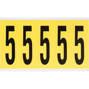 Repositionable Individual Number and Letter Labels - 5, Black on Yellow, 4", 5