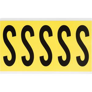 Repositionable Individual Number & Letter Labels - S, Black on Yellow, 4", 5