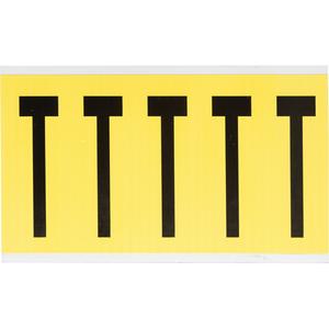 Repositionable Individual Number & Letter Labels - T, Black on Yellow, 4", 5
