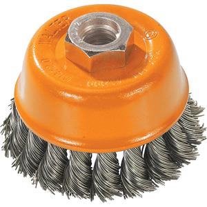 Knot-Twisted Wire Cup Brush - 3", 0.02", Steel, 5/8"-11