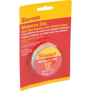 Measure Stix™ Steel Measuring Tape with Adhesive Backing - 12'/4 m, 1/2", ft/in - mm, 16"