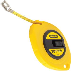 Steel Long Tape - 100'/30 m, 3/8", Imperial & Metric, Yellow, Steel, Polymer, 0.11 mm