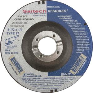 Saitech Attacker® Fast Grinding Wheel - 4-1/2", 1/4", 7/8", 13300, 27, Aluminum Oxide/Ceramic