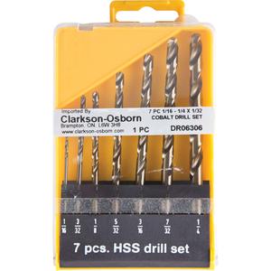 Jobber Length Drill Set - 7, Cobalt, Fractional sets, 1/16" to 1/4" by 32nds