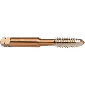 Spiral Point Tap - High Speed Cobalt, 6-32, 6-40, 8-36, 10-32, 1/4"-28, 3/8"-24, 2, 2", Plug, ANSI, Unified Coarse, 0.261", Bright Flute and Bronze Body