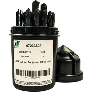 Heavy-Duty Drill Bit Set - 29, High Speed Steel, 1/16" to 1/2" by 64ths