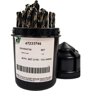 Heavy-Duty Drill Bit Set - 29, High Speed Steel, 1/16" to 1/2" by 64ths