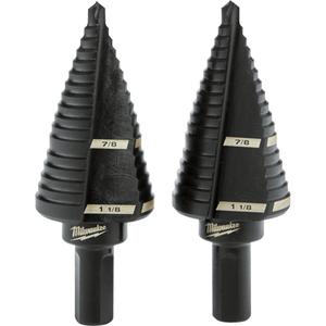 # 9 Step Drill Bits - High Speed Steel, 1-1/8", 7/8", 1/4", 1-21/65", Straight, 3/8", 3-Flat, Black Oxide