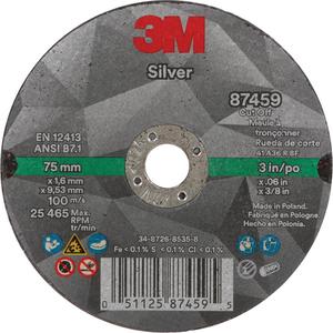 Silver Cut-Off Wheel - 3", 0.06", 3/8"-24, 25645, 1, Ceramic, Centre Hole, 36, Black, EC011936