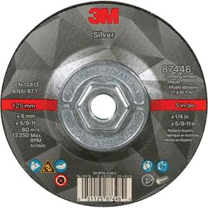 Quick Change Silver Depressed Centre Grinding Wheel 87446 - 5", 1/4", 5/8"-11, 27, Ceramic, 80 MPS, Resin, Threaded, 36