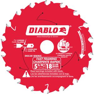 Fast Framing Circular Saw Blade - 5-3/8", 20 mm, 18, Wood/Laminate, 18°, 0.049", 0.039", ATB