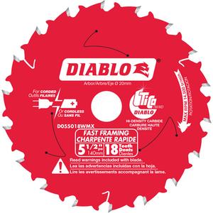 Fast Framing Circular Saw Blade - 5-1/2", 20 mm, 18, Wood/Laminate, 18°, 0.049", 0.039", ATB