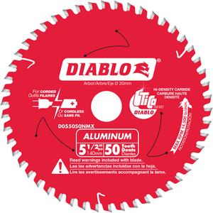 Aluminum Cutting Circular Saw Blade - 5-1/2", 20 mm, 50, Plastic/Non-Ferrous/Fibreglass, '-5°, 0.061", TCG, 14500