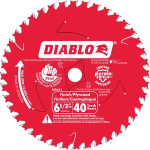 Finish Trim Circular Saw Blade - 6-1/2", 5/8", 40, Wood/Laminate, 15°, 0.059", 0.039", ATB