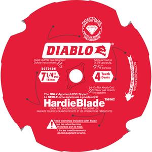 HardieBlade™ Circular Saw Blade - 7-1/4", 5/8", 4, Cement, 10°, 0.071", 0.051", TCG (PCD)