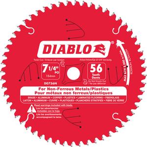 Aluminum Cutting Saw Blade - 7-1/4", 5/8", 56, Non-Ferrous, '-6°, 0.106", 0.087", 8000