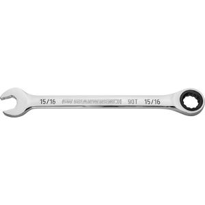 90-Tooth Ratcheting Combination Wrench - 12, 13-1/2", 15/16", Chrome, Plain, Limited Lifetime