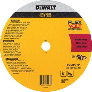 FlexVolt® Metal Cut-Off Wheel - 9-1/16", 0.078", 22.23 mm, 6600, 1, Ceramic, Flat