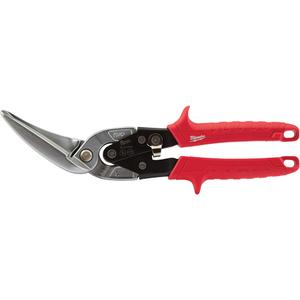 Long-Cut Offset Aviation Snips - 3", 22-Gauge Steel, 11-1/3", Straight, Red, Left/Straight