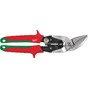 Offset Aviation Snips - 3-13/100", 9-22/25", Straight, Red/Green, Right, Forged Steel, 1.375", 9.875", 3.125"