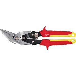 Offset Aviation Snips - 3-13/100", 9-22/25", Straight, Red/Yellow, Straight, Forged Steel, 1.375", 9.875", 3.125"