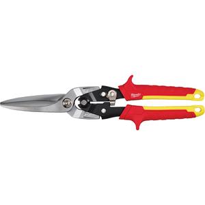 Long Cut Aviation Snips - 3-13/100", 11-63/100", Straight, Red/Yellow, Straight, Forged Steel, 0.875", 3.125"