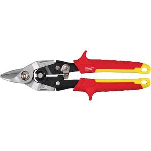 Bulldog Aviation Snips - 3-13/100", 9-31/100", Straight, Red/Yellow, Straight, Forged Steel, 0.875", 3.125"