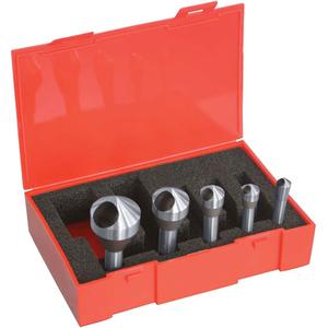 60° Countersink & Deburring Tool Set - 5, 5/16"; 3/8"; 1/2"; 3/4"; 1"; Plastic Tube Case, Bright, HSS-CO 8% (M42), 60°