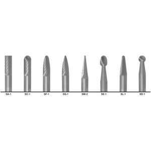 1855 Double Cut Carbide Burr Set - 8, SA-1; SC-1; SF-1; SG-1; SM-2; SE-1; SL-1; SD-1; Plastic Case, Bright