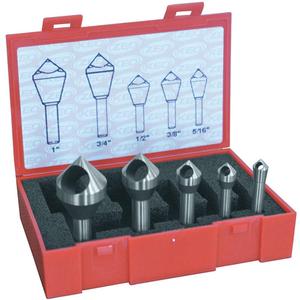 3001 Countersink & Deburring Tool Set - 5, 5/16"; 3/8"; 1/2"; 3/4"; 1"; Plastic Tube Case, Bright, HSS-CO 8% (M42), 82°