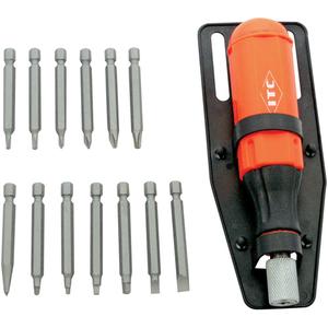 15-Piece Multi-Bit Screwdriver Set - Plastic, Phillips #0 - #1 - #2 - #3; Square: #0 - #1 - #2 - #3; Slotted: 3/16 -1/4"; TORX: T15 -T20; Awl point holster