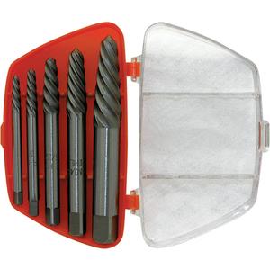 ISE-5 5-Piece Spiral Extractor Set - Chrome Molybdenum, HRC 48-52, #1 - 1/8 - 1/4"; #2 - 1/4 - 5/16"; #3 - 5/16 - 7/16"; #4 - 7/16 - 9/16"; #5 - 9/16 - 3/4", Square