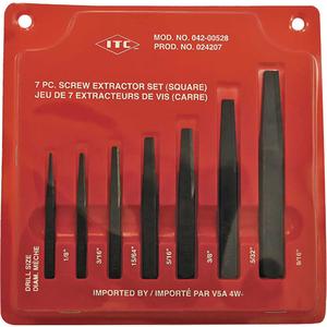 ISE-7 7-Piece Square Screw Extractor Set - 1/8" - 9/16", 1/8; 3/16; 15/64; 5/16; 3/8; 15/32; 9/16"