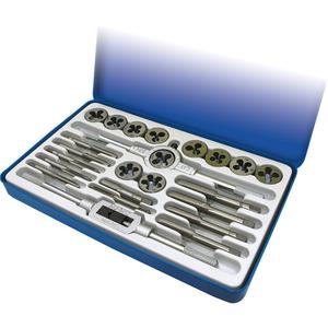 Metric Alloy Tap and Die Set - 24, M8 x 1.25mm; M6 x 1.0mm; M12 x 1.5mm; M10 x 1.25mm; M8 x 1.0mm; M6 x 0.75mm; M5 x 0.9mm; M5 x 0.8mm; M12 x 1.75mm; M10 x 1.5mm; 1/8"-27NPT, 9 SiCr Alloy Steel