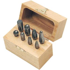 CBK-8 Carbide Bur Set in Wooden Box - 8, Alloy Steel, Aluminum, Brass, Heat Resistant Castings, Plastic, Stainless Steel, Steel, Tool Steels, Double Cut