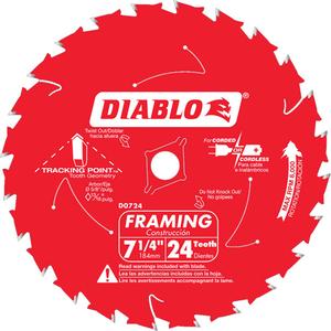 Framing Saw Blade - 7-1/4", 5/8", 24, Wood, 15°, 0.059", 0.04", ATB