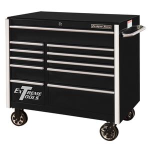 RX Series Rolling Tool Cabinet - 11, Black, 25-1/2", 41-1/2", 40-1/2", Ball Bearing, 100 lbs., 200 lbs., Stainless steel
