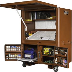 Field Office Jobsite Box - Red, 33", 63", 80", Steel, 90.9 Cubic Feet, 1500 lbs., 6" locking casters, Powder Coat