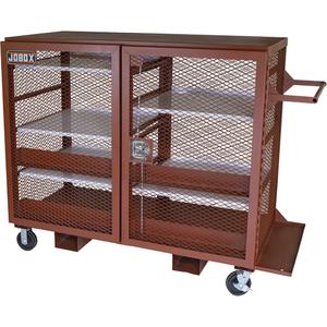 Mobile Mesh Cabinet - Red, 33", 75", 55", Steel, 49 Cubic Feet, 2 fixed & 2 locking swivel casters, 1500 lbs.