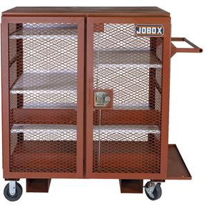 Mobile Mesh Cabinet - Red, 33", 59-1/2", 55", Steel, 37 Cubic Feet, 2 fixed & 2 locking swivel casters, 1400 lbs.