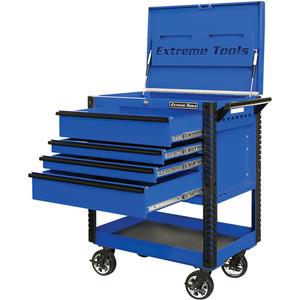 EX Deluxe Series Tool Cart - 4, Blue, 22-7/8", 33", 44-1/4", Black
