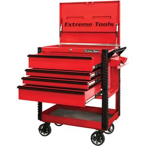 EX Deluxe Series Tool Cart - 4, Red, 22-7/8", 33", 44-1/4", Black