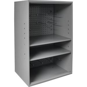 Abrasive Storage Cabinet with Pegboard - 32-3/4", 19-7/8", 14-1/4", Grey, Steel, (10) 8" Pegboard Hooks; (2) Adjustable Shelves, 19-5/8" x 12-13/16"