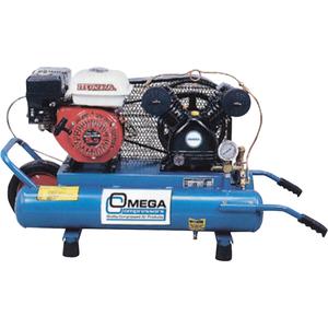 Contractor Series Air Compressors - 5.5 HP, 10.5 at 125 PSI, Gas, 6.6 Gal. (8 US Gal), 125, 90 Run/82 Idle, N/A, 1100, 190, Twin-Tank