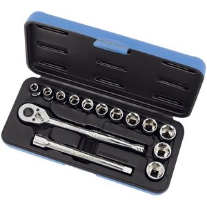 SW3815M-6 Metric Socket Wrench Set - 3/8", Hand/Standard, Standard, 15, 8 mm Socket; 9 mm Socket; 10 mm Socket; 11 mm Socket; 12 mm Socket; 13 mm Socket; 14 mm Socket; 15 mm Socket; 16 mm Socket; 17 mm Socket; 18 mm Socket; 19 mm Socket; 8" Ratchet Wrench with 48 Teeth; Blow Mold Case