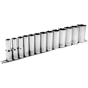 SS1213D-6 6-Point SAE Socket Set - 1/2", Hand/Standard, Deep, 13, 1"; 1/2"; 11/16"; 1-1/16"; 1-1/4"; 1-1/8"; 13/16"; 15/16"; 3/4"; 5/8"; 7/16"; 7/8"; 9/16", Chrome, Chrome Vanadium, ANSI, CDA39-GP-12b