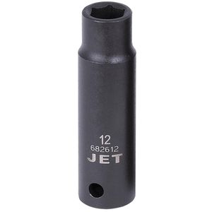 Socket - 010-LWIZ235 - 1/2", 12 mm, 6, Impact, Deep, Black Phosphate