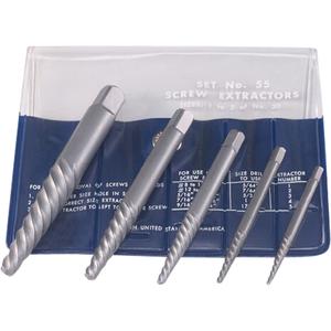 Screw Extractors - Screw Extractor Set in Fold-Up Pouch - 5, High Carbon Steel