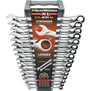 Extra-Long High-Performance Wrench Set - 16, Metric, Combination, 8 mm to 24 mm