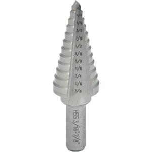 Progressive Step Drill - High Speed Steel, 3/8", 1/4", 1/8", 135°, 1/2", 1/4 to 1 3/8, #5, 10